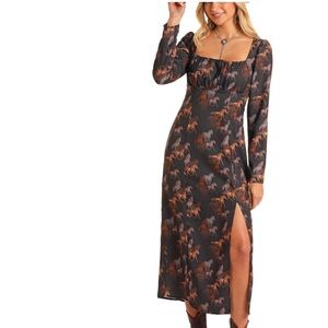 Rock & Roll Cowgirl Equestrian Print Long Sleeve Dress